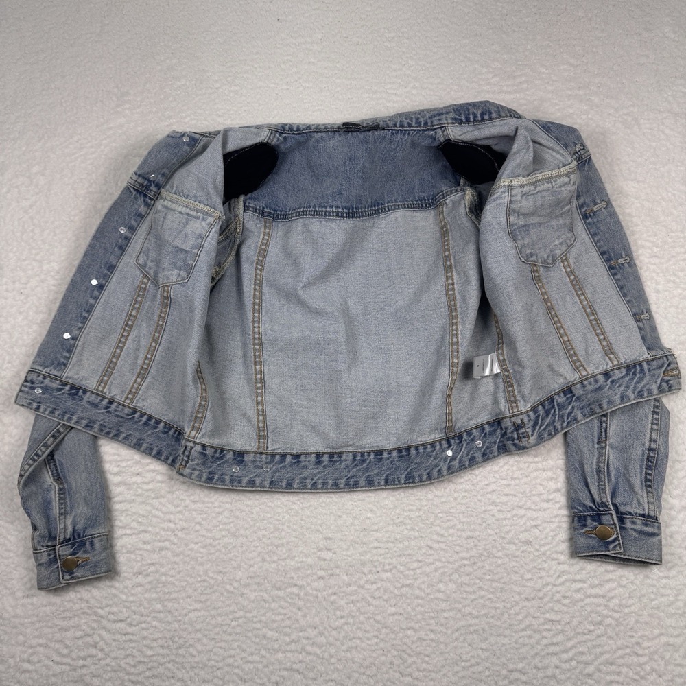Pomander Place Denim‎ Jean Jacket Blue Size Small Shoulder Pads Retro Trucker - Picture 3 of 11